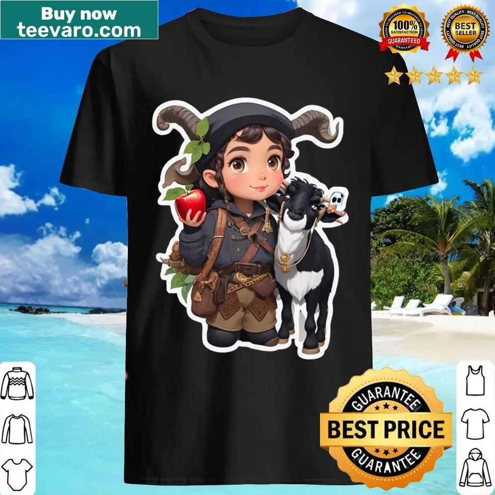 T-shirt depicting a girl exploring a garden — on a men's t-shirt
