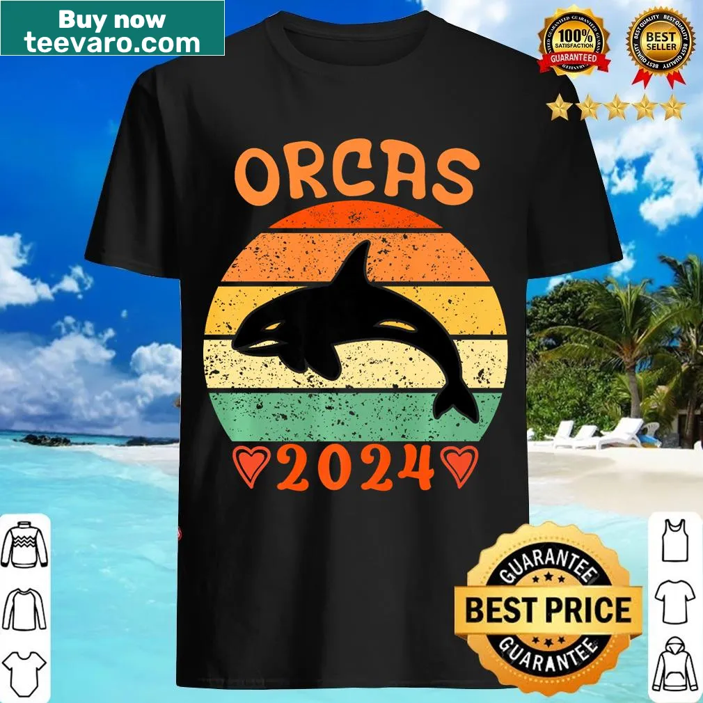 Retro vintage Orcas 2024 T-shirt with faded design — on a men's t-shirt