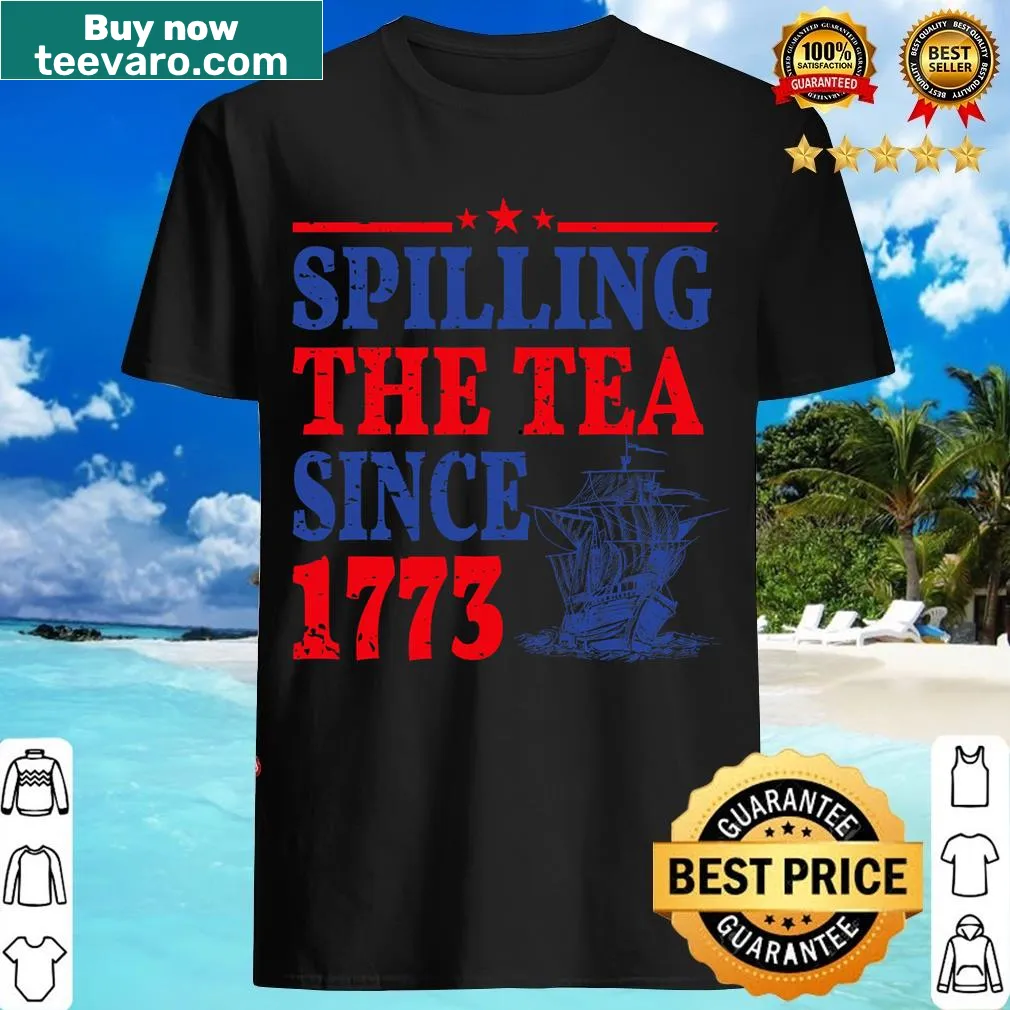 Vintage 4th of July T-shirt with humorous tea party design — on a men's t-shirt