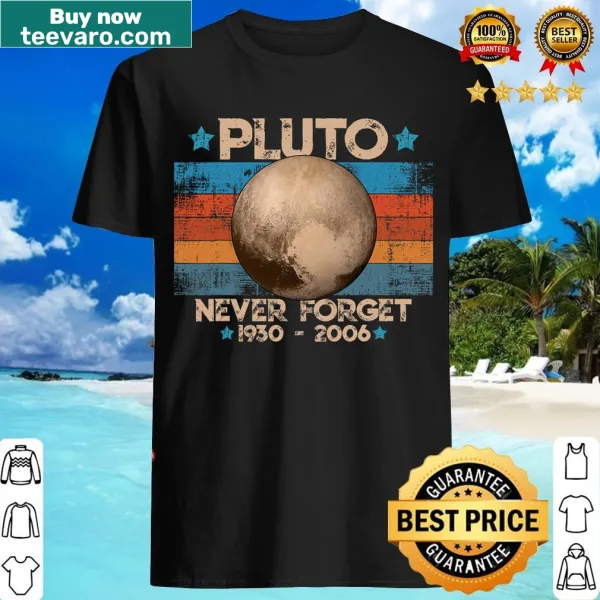 T-shirt featuring the phrase Never Forget Pluto for kids interested in space