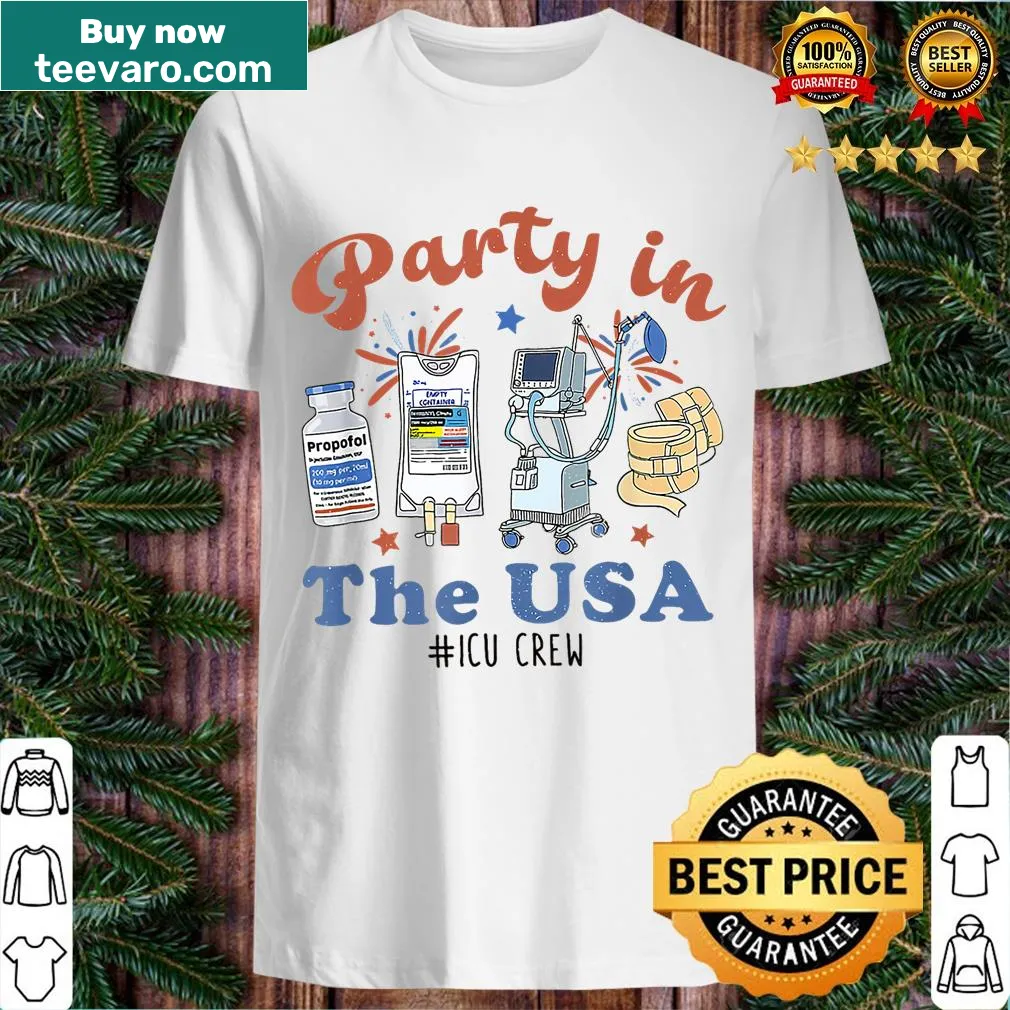 Patriotic ICU nurse t-shirt with 'Party in the USA' text — on a men's t-shirt