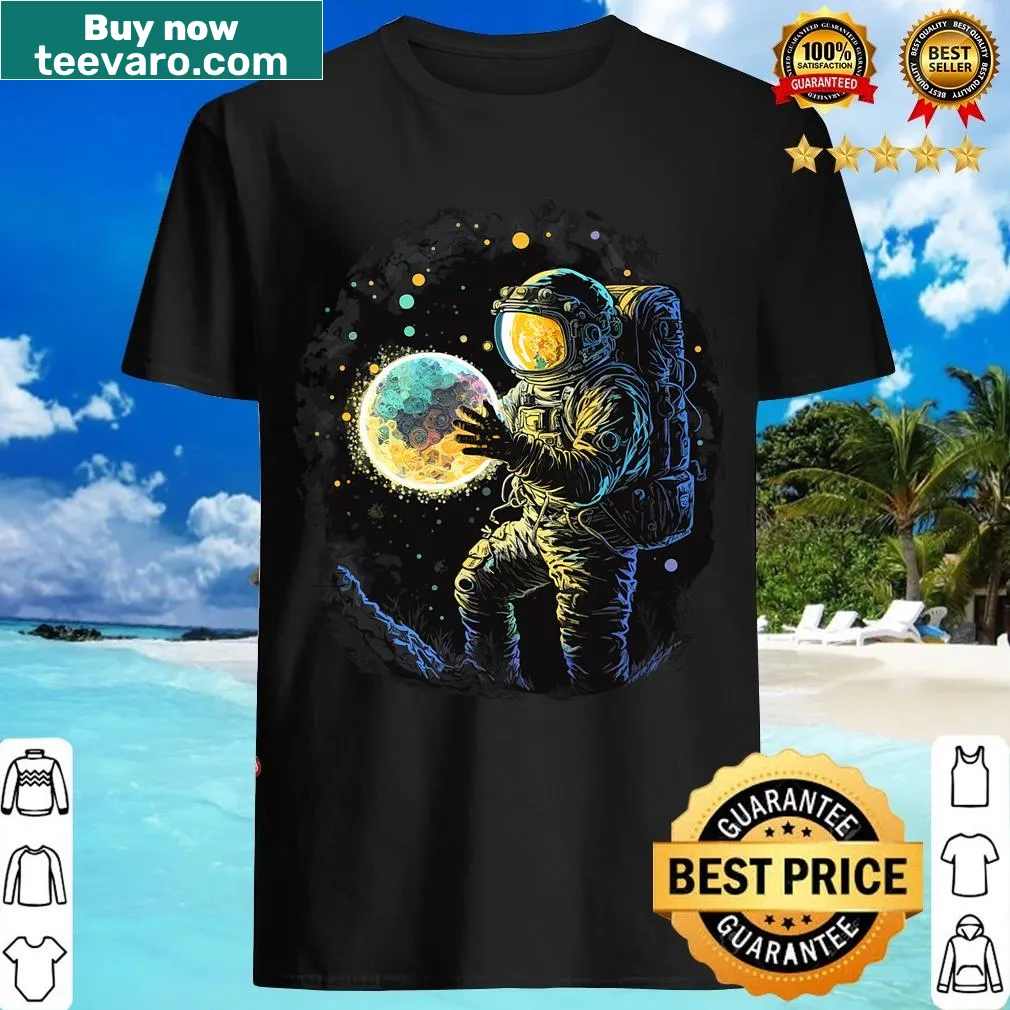 Funny astronaut-themed t-shirt with humorous text about space — on a men's t-shirt