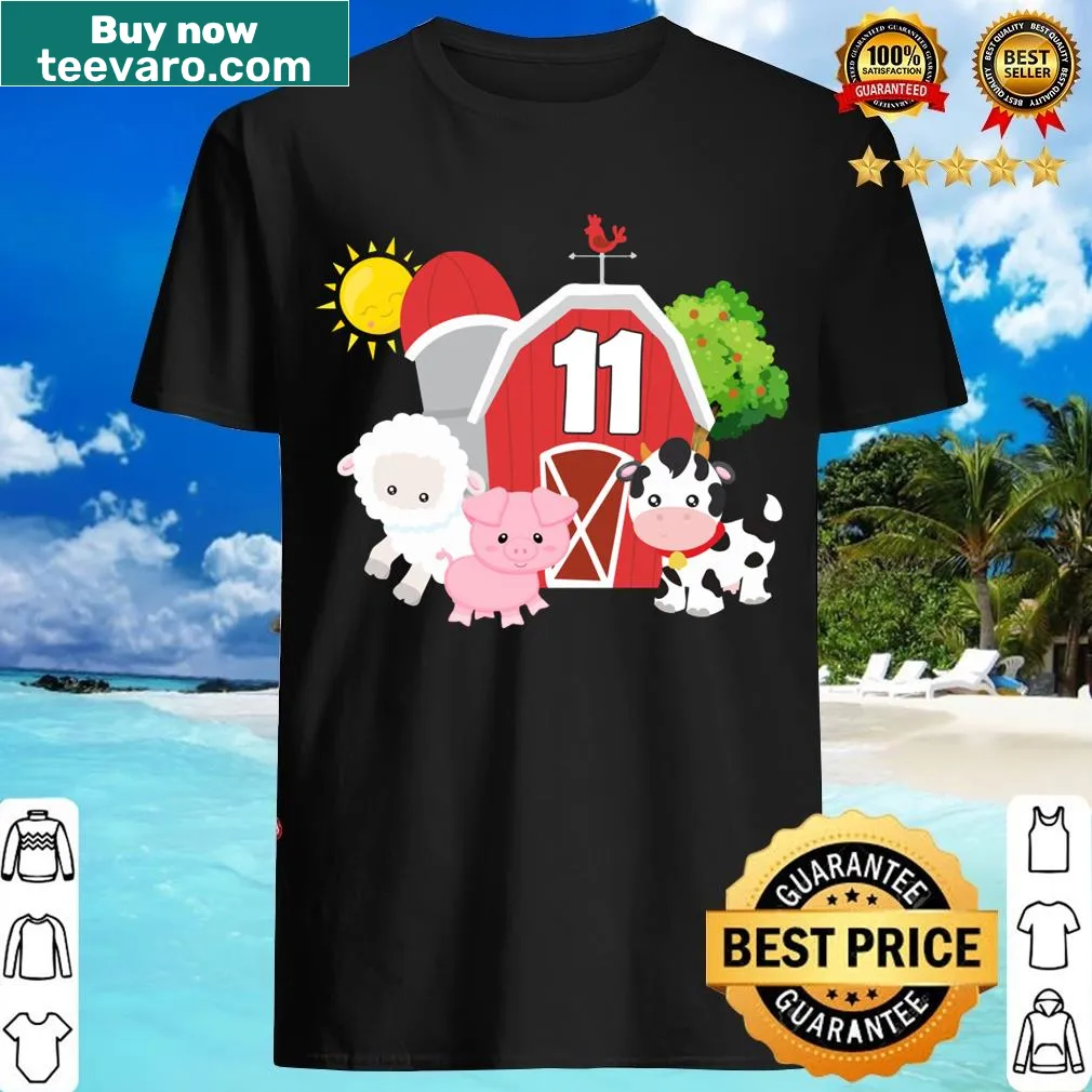 T-shirt with cheerful barnyard animals for an 11-year-old's birthday. — on a men's t-shirt