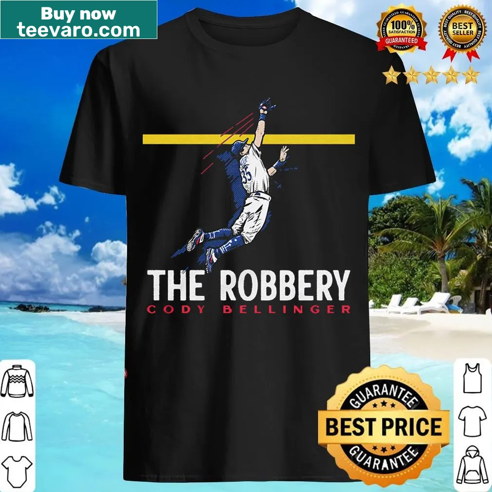 Illustrated Cody Bellinger T-shirt showcasing his iconic catch. — on a men's t-shirt