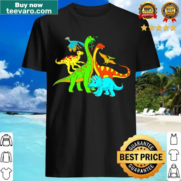 Illustration of friendly dinosaurs on a kids t-shirt