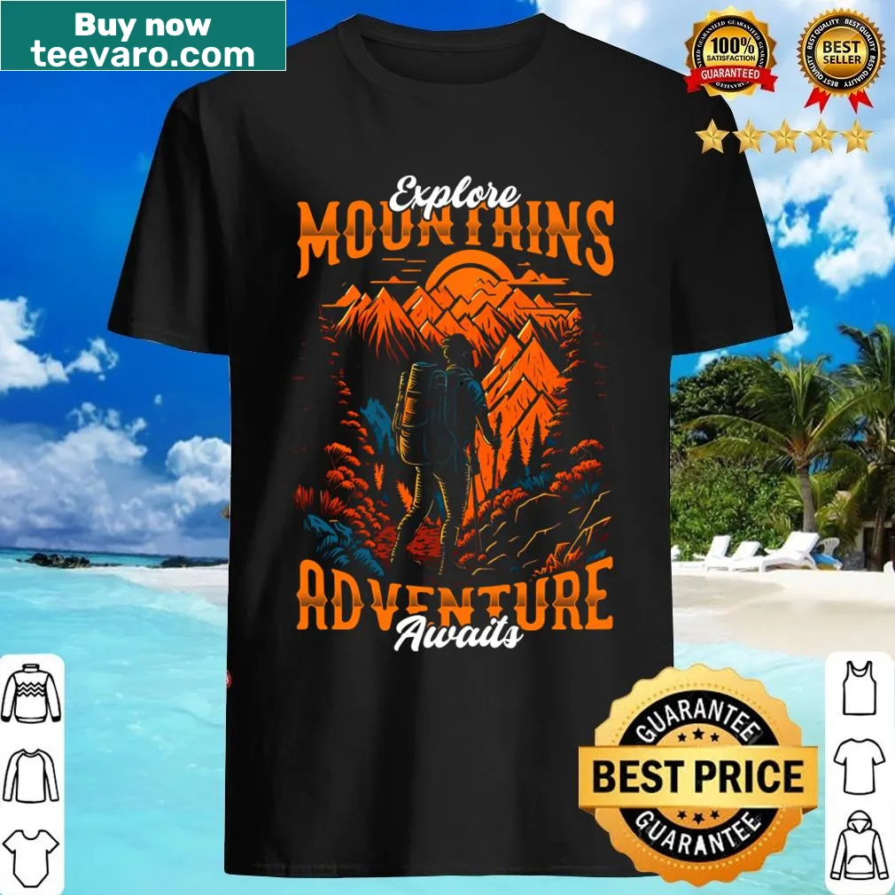 Hiking T-shirt with mountain exploration theme — on a men's t-shirt