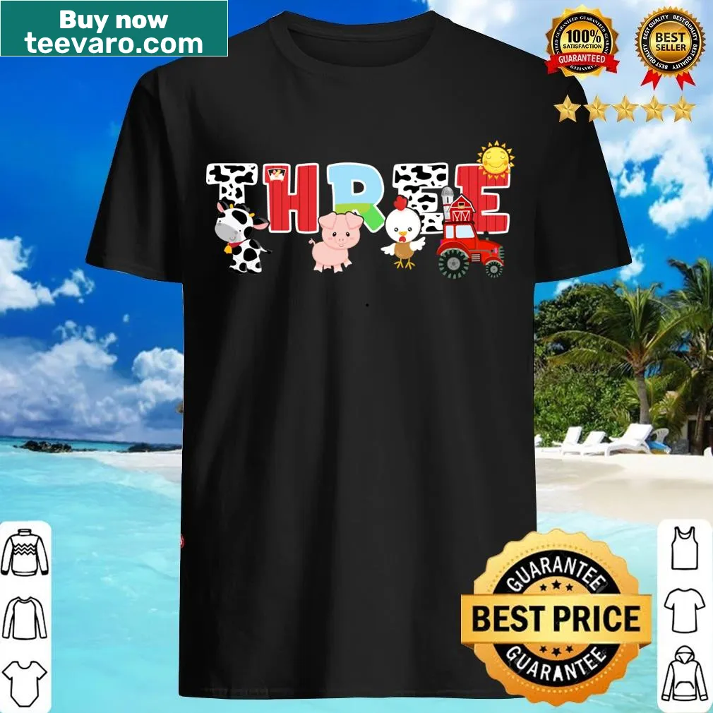 Cute cartoon farm animals T-shirt for a 3rd birthday girl — on a men's t-shirt