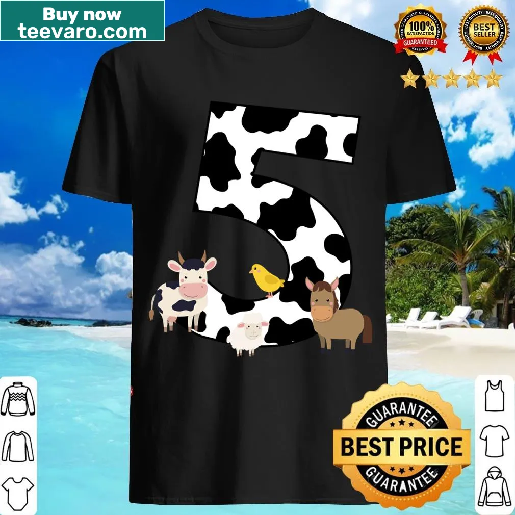 Farm animal themed t-shirt for a girl's fifth birthday — on a men's t-shirt