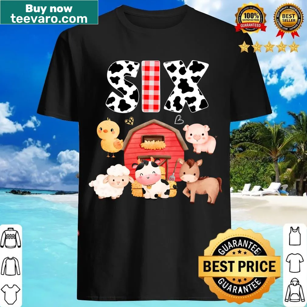 Cute cartoon farm animals T-shirt for a 6th birthday girl — on a men's t-shirt