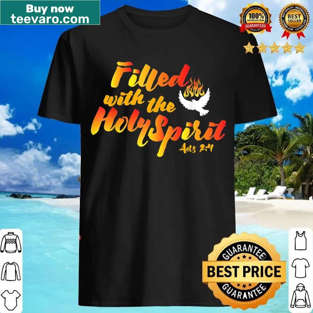 T-shirt with 'Filled With The Holy Spirit' and flame graphic — on a men's t-shirt