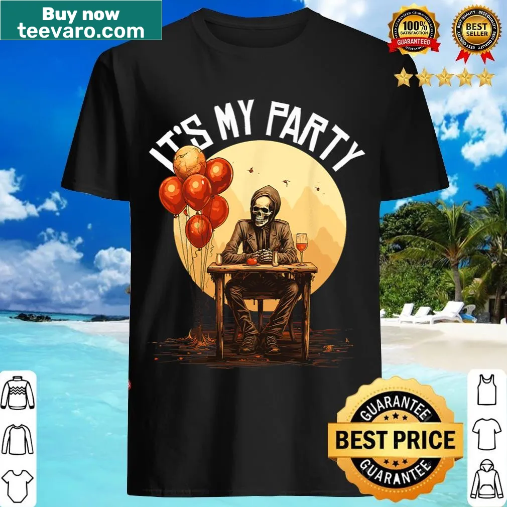Humorous Halloween T-shirt featuring a playful skeleton skull design — on a men's t-shirt