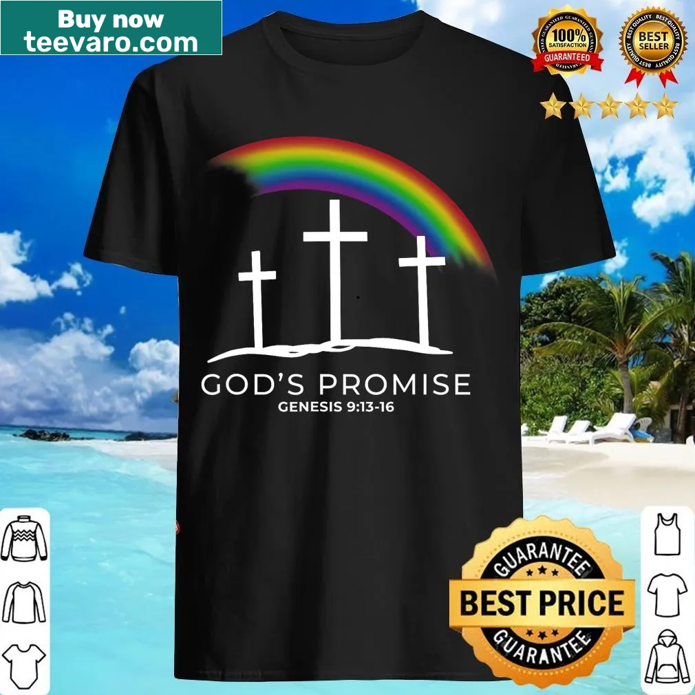 Inspirational t-shirt with rainbow and cross Christian quote — on a men's t-shirt
