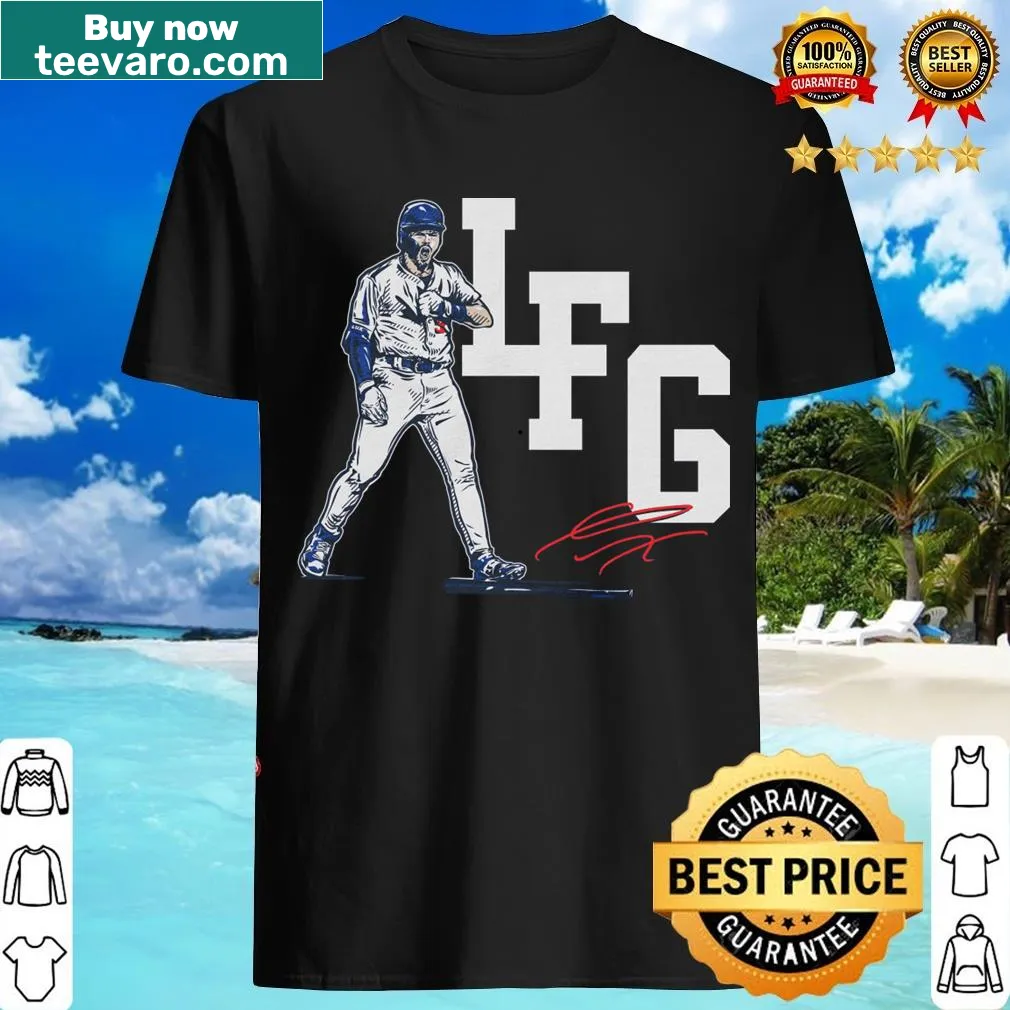Typography T-shirt featuring 'Lfg' slogan supporting Gavin Lux — on a men's t-shirt