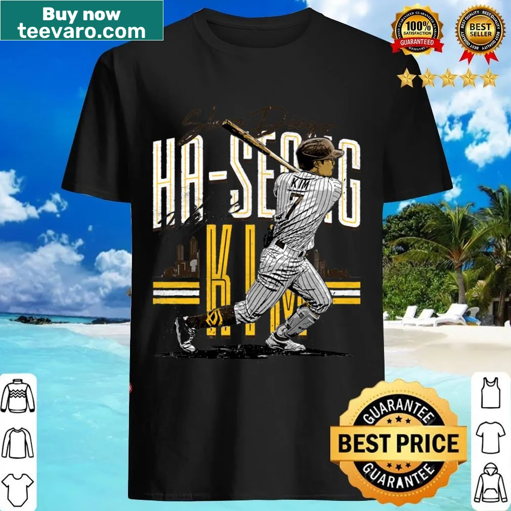 T-shirt featuring San Diego skyline and Haseong Kim's name — on a men's t-shirt
