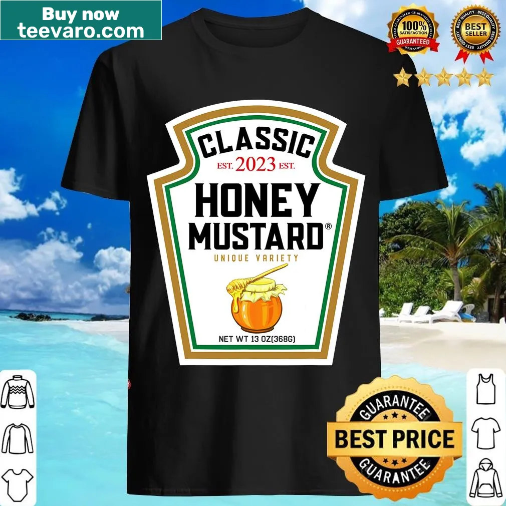 Whimsical honey mustard graphic on a Halloween costume group t-shirt — on a men's t-shirt