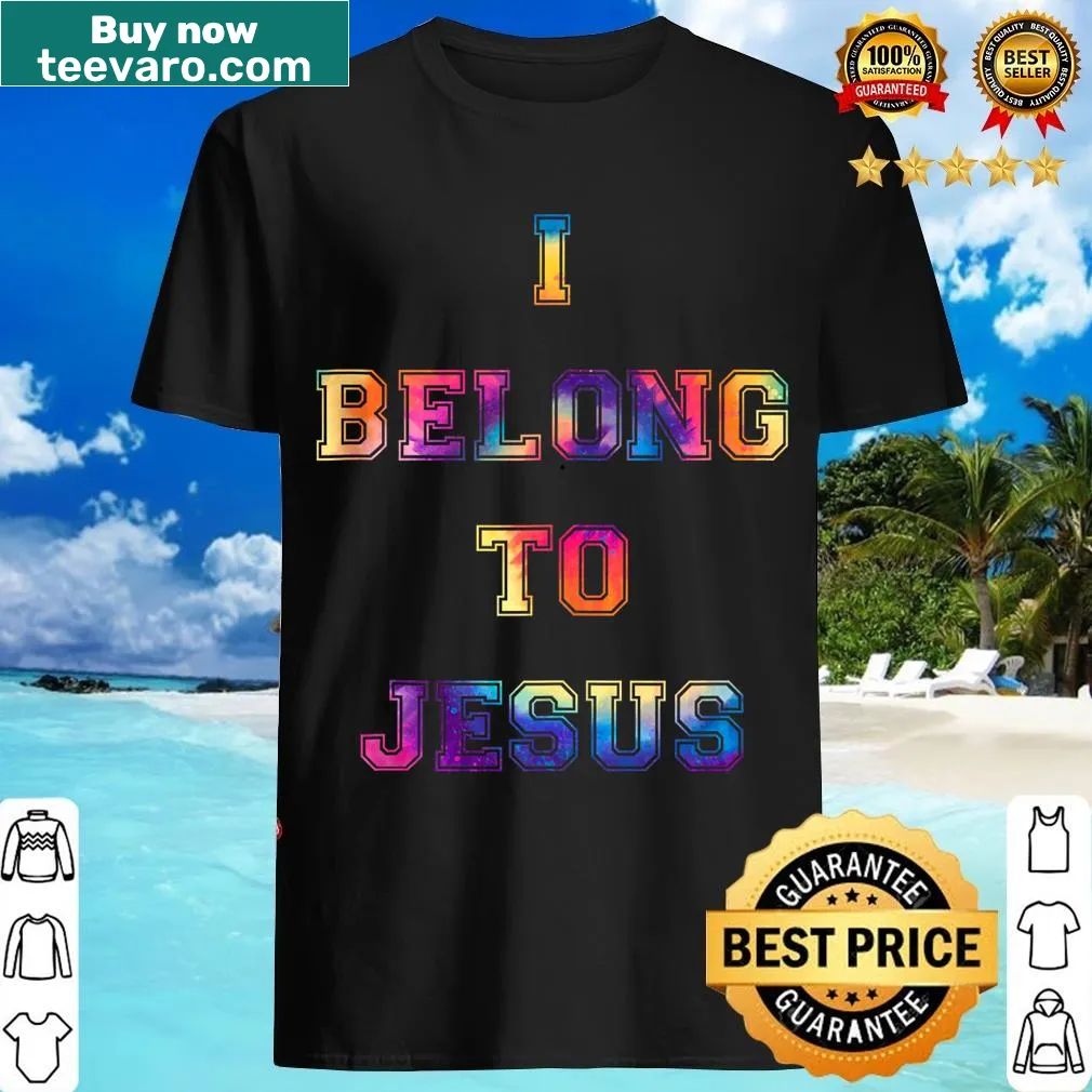Christian tank top with 'I Belong To Jesus' printed on it — on a men's t-shirt