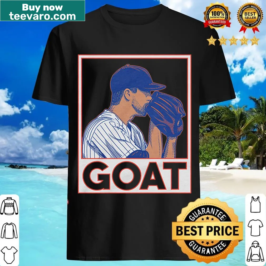 Graphic of a goat representing Jacob Degrom as the greatest of all time. — on a men's t-shirt