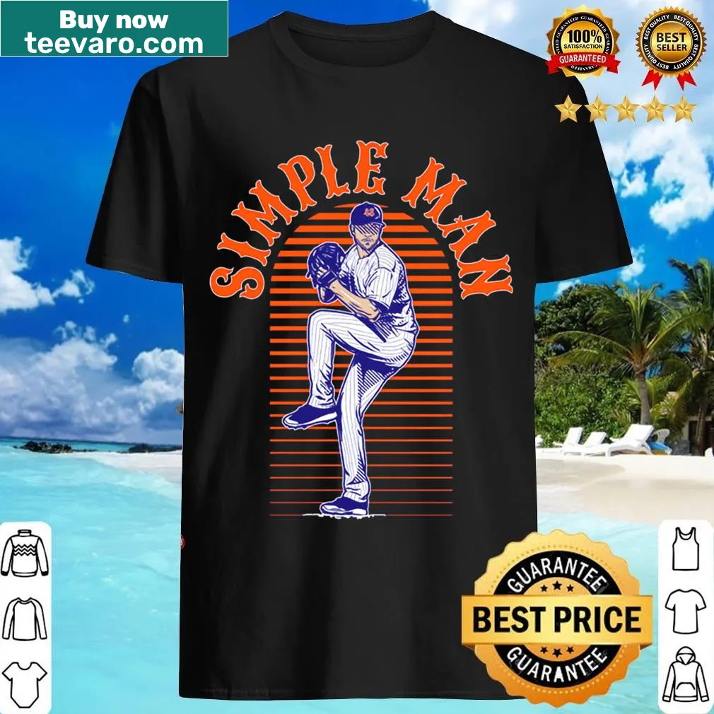 Minimalist Simple Man text on Jacob Degrom T-shirt — on a men's t-shirt