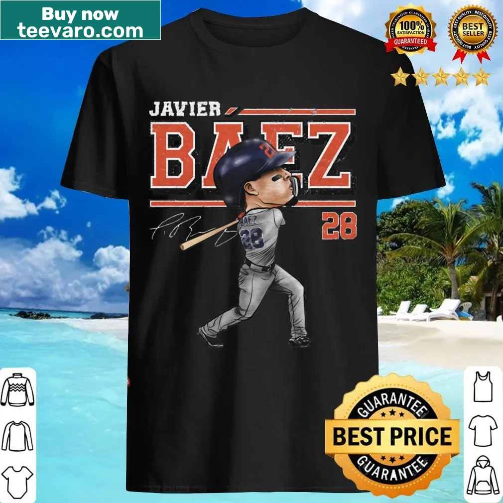 Cartoon Javier Baez graphic on Detroit T-shirt — on a men's t-shirt