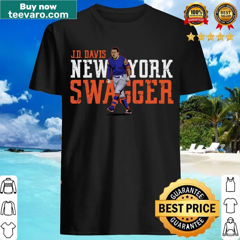 JD Davis T-shirt featuring playful swagger graphic — on a men's t-shirt