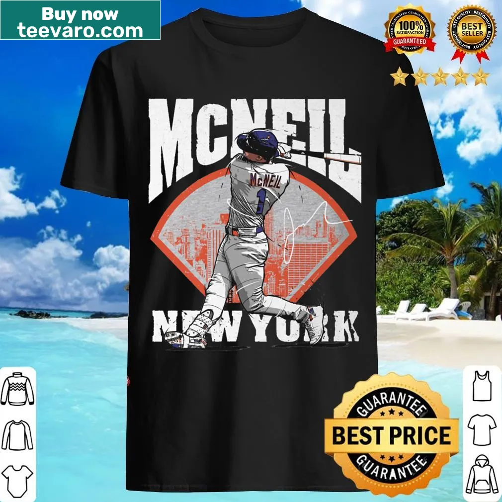 Typography design featuring Jeff Mcneil's name and number for baseball fans. — on a men's t-shirt