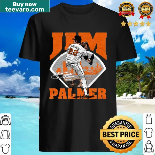 Vintage-style t-shirt showcasing Jim Palmer and Baltimore field