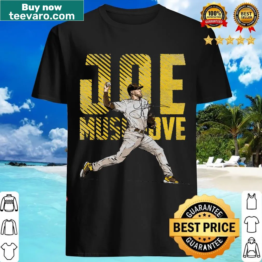 Bold typography t-shirt celebrating Joe Musgrove and San Diego — on a men's t-shirt