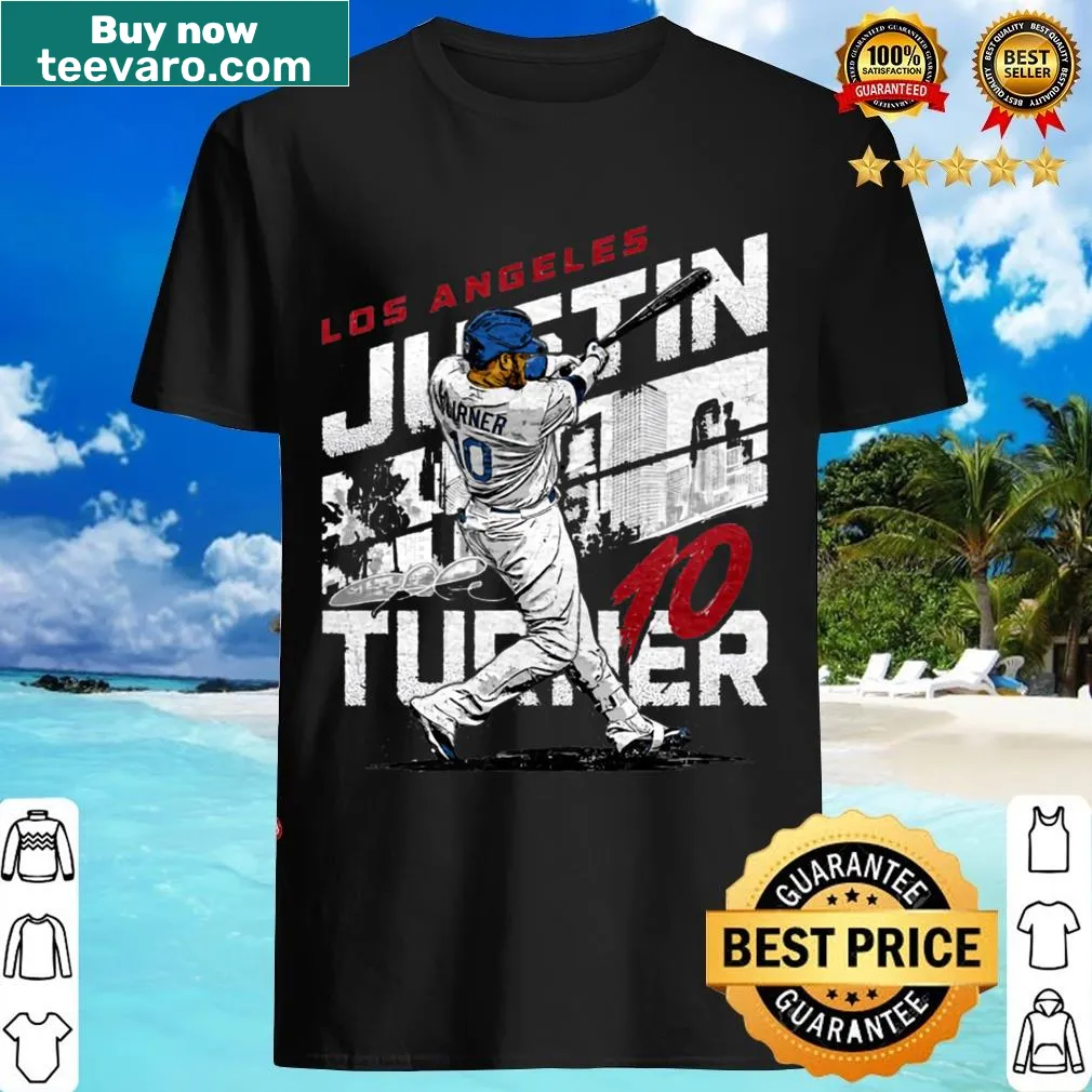 Los Angeles D graphic with Justin Turner's name on T-shirt. — on a men's t-shirt