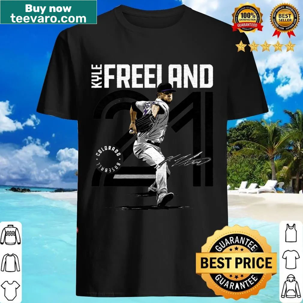Typographic design featuring Kyle Freeland on Colorado T-shirt. — on a men's t-shirt
