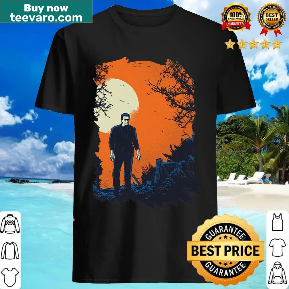 Halloween-themed t-shirt with graveyard graphics designed for men. — on a men's t-shirt