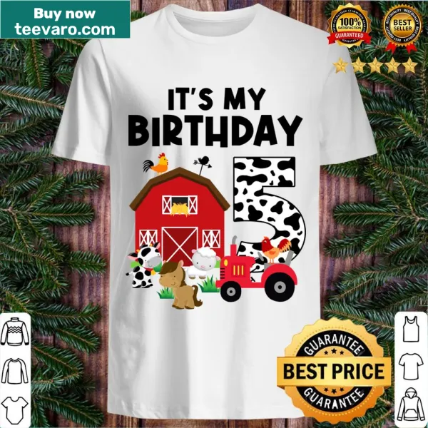 Cute farm themed birthday t-shirt for 5-year-olds