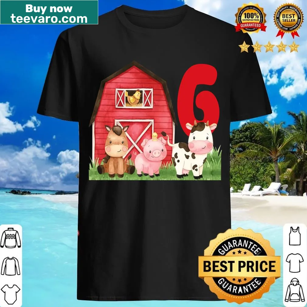 Cartoon farm animals with 'Oink Baa Moo' text for 6-year-olds — on a men's t-shirt