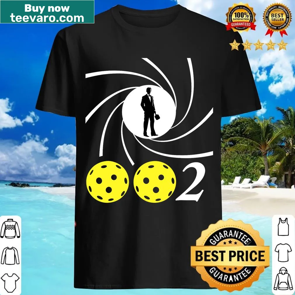 Funny T-shirt featuring a spy parody related to pickleball — on a men's t-shirt