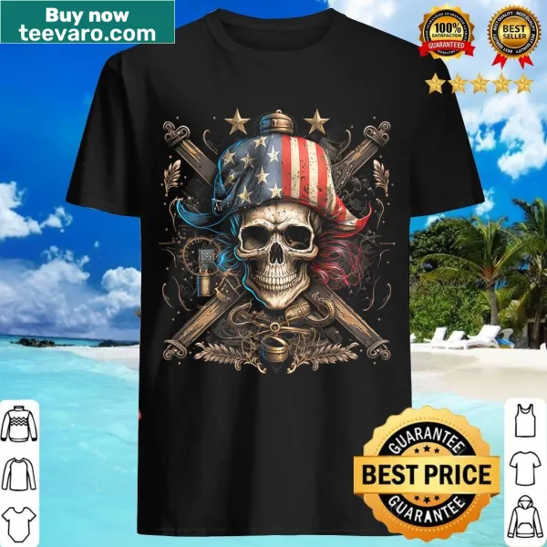 Funny pirate-themed American flag t-shirt for Fourth of July
