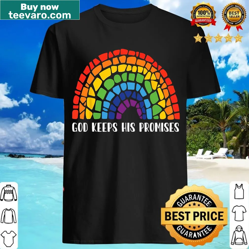Christian faith t-shirt with rainbow and inspirational message — on a men's t-shirt