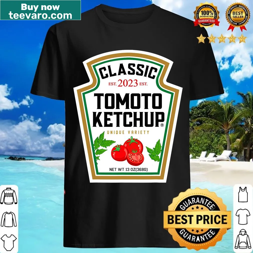 Playful ketchup costume t-shirt for Halloween — on a men's t-shirt