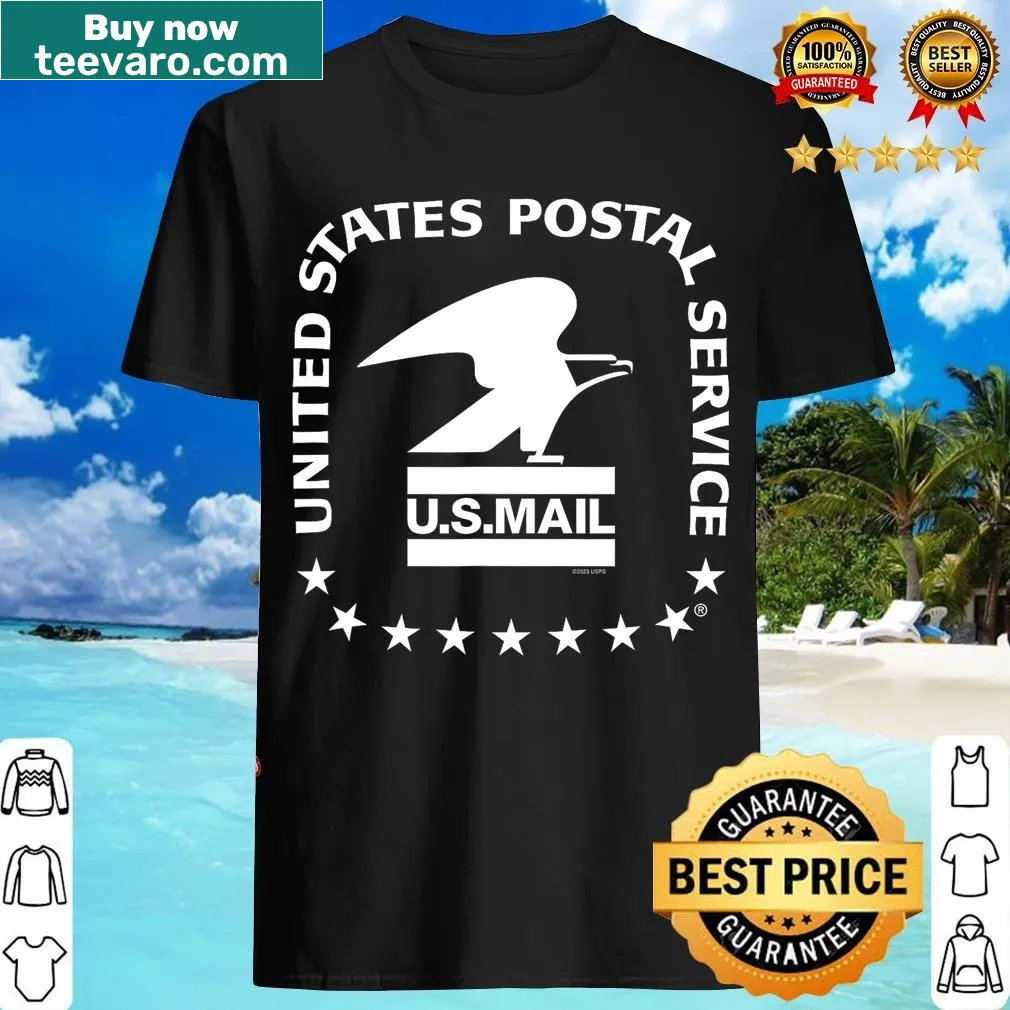 T-shirt with USPS Air Mail Seal graphic — on a men's t-shirt