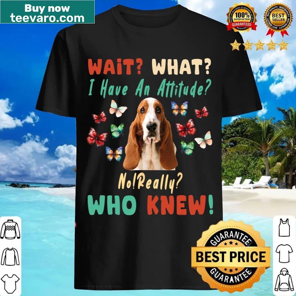 Humorous Basset Hound attitude t-shirt with playful text — on a men's t-shirt