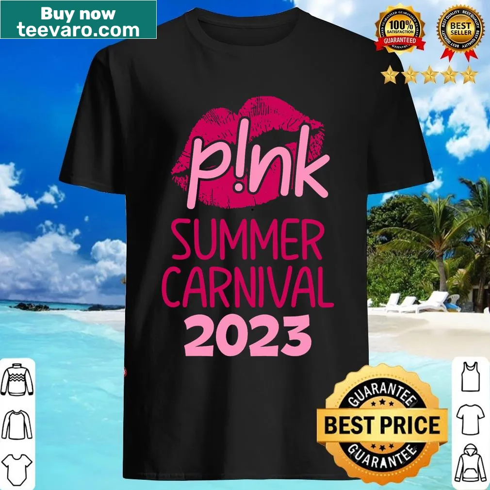 T-shirt featuring playful illustrations for the 2023 Pink Summer Carnival — on a men's t-shirt