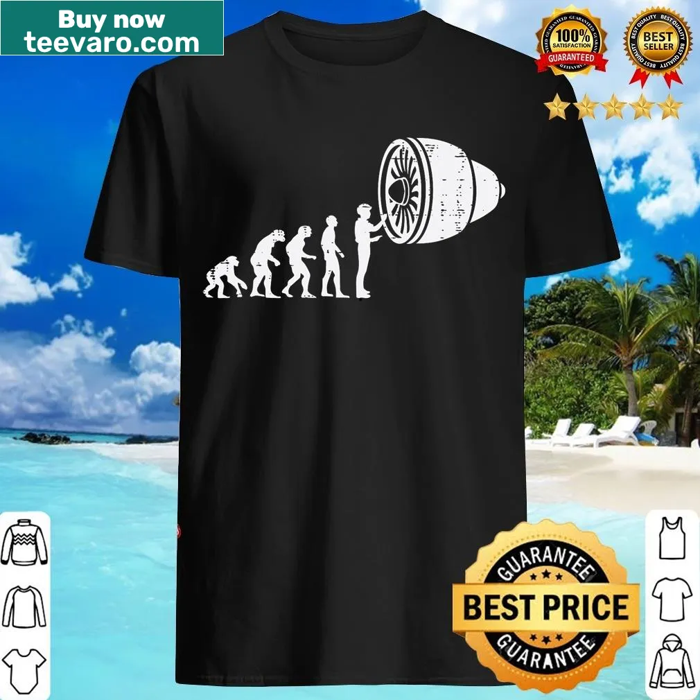 Evolution graphic T-shirt for aircraft mechanics — on a men's t-shirt