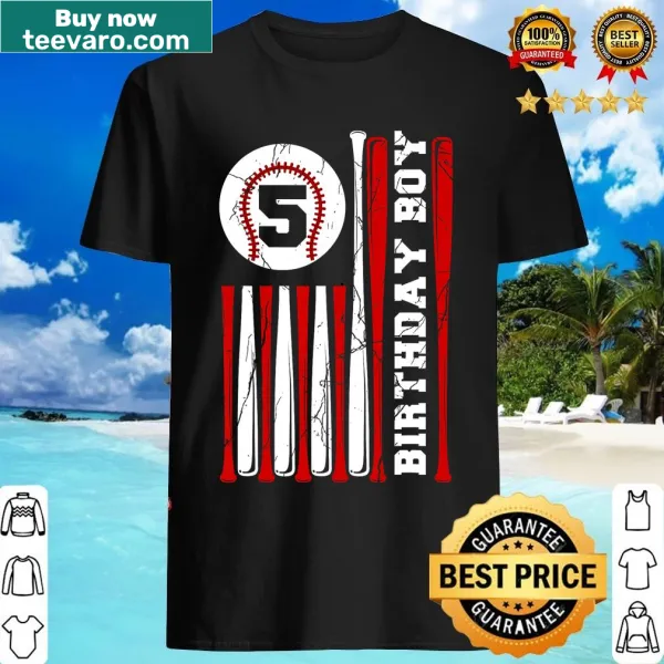 Baseball-themed birthday shirt for 5 year olds with fun graphics