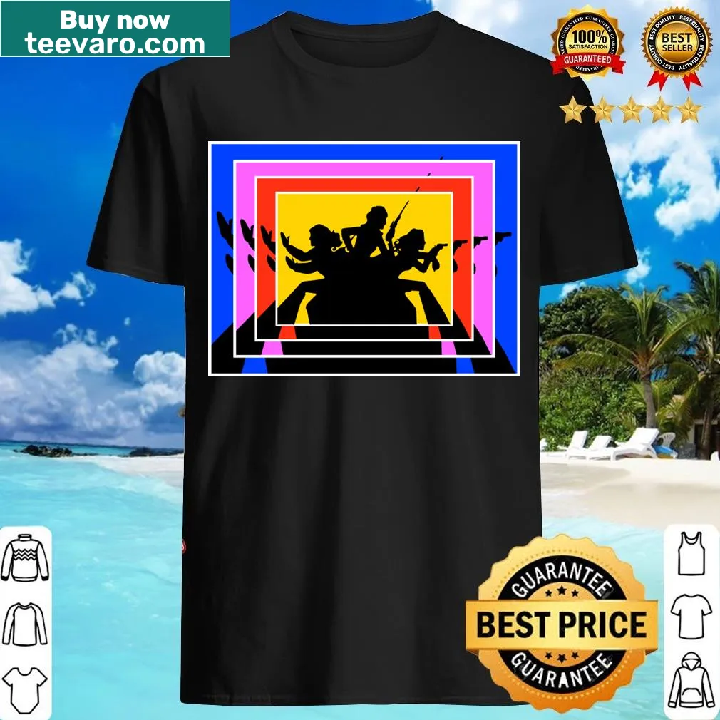 T-shirt featuring Charlie's Angels logo with humorous text — on a men's t-shirt