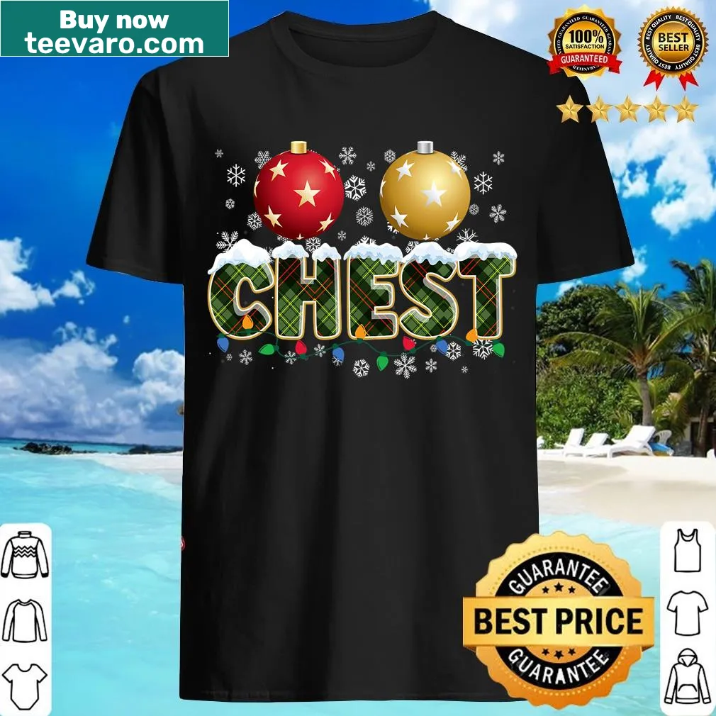 Funny couple's Christmas t-shirt with cartoon chestnuts — on a men's t-shirt