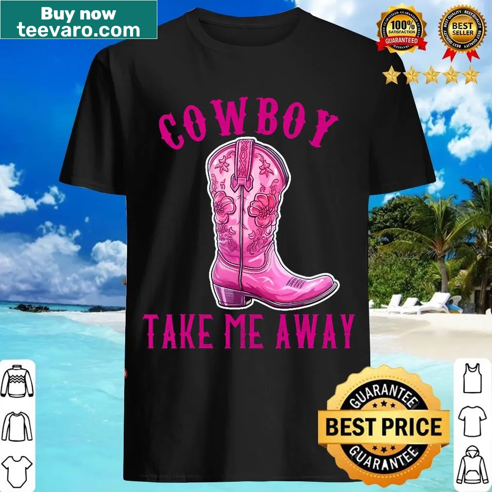 Country music T-shirt for cowgirls with 'Cowboy Take Me Away' text — on a men's t-shirt