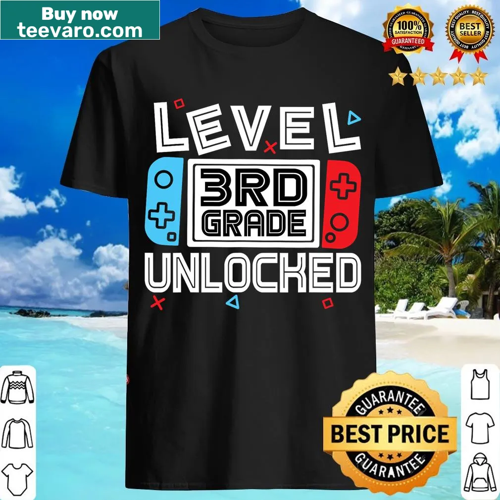 Back to school T-shirt with Level 3rd Grade Unlocked graphic — on a men's t-shirt