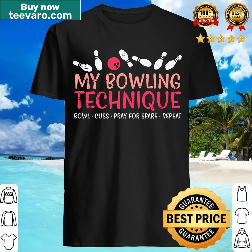 Humorous t-shirt showcasing bowling techniques for men — on a men's t-shirt