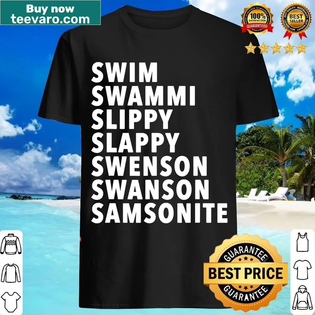 Humorous swim-themed t-shirt with playful design — on a men's t-shirt