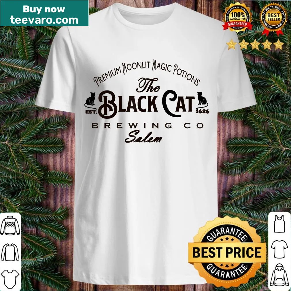 Vintage Black Cat Brewing Co T-shirt with classic brewing design — on a men's t-shirt