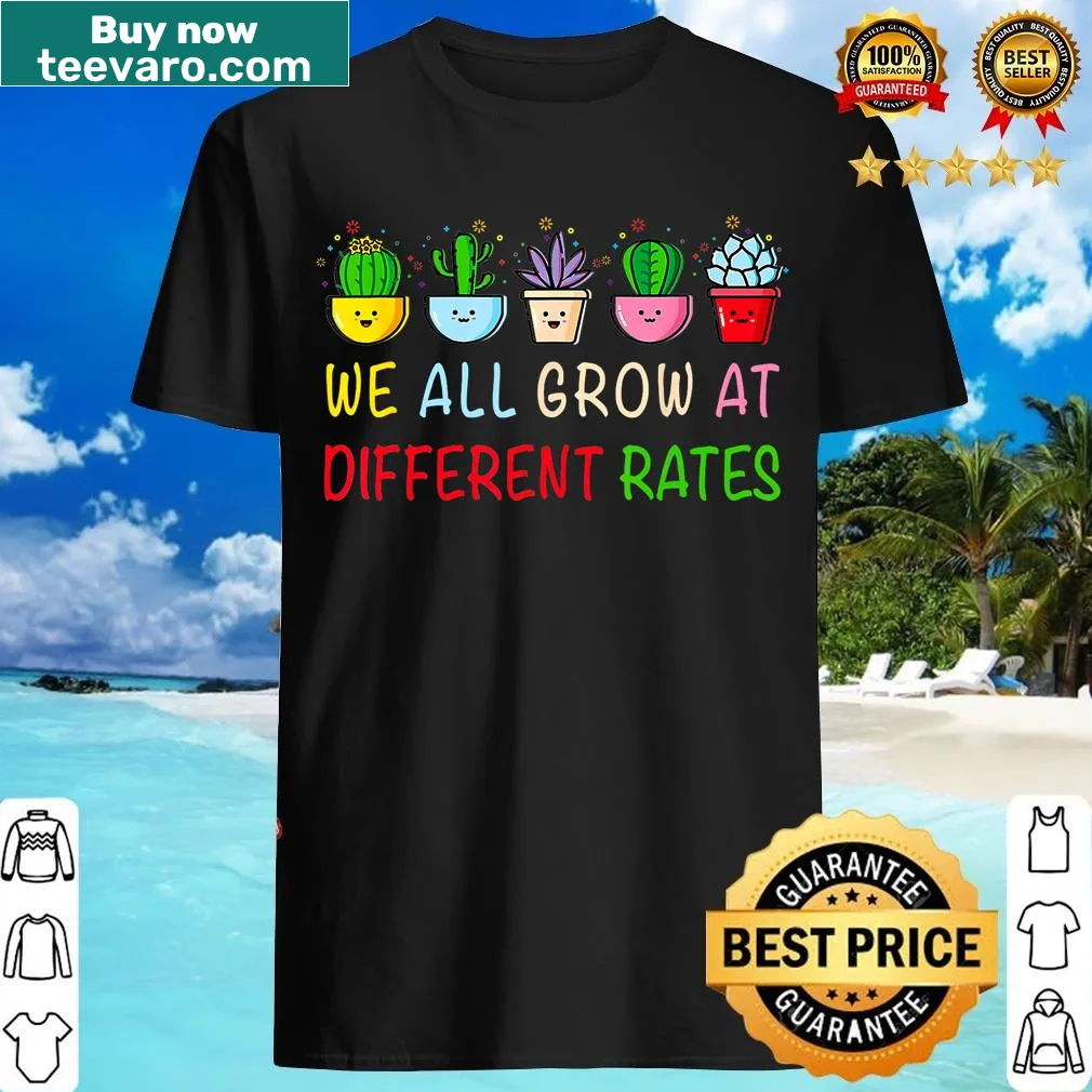 Succulent plant T-shirt with the message about growth rates — on a men's t-shirt