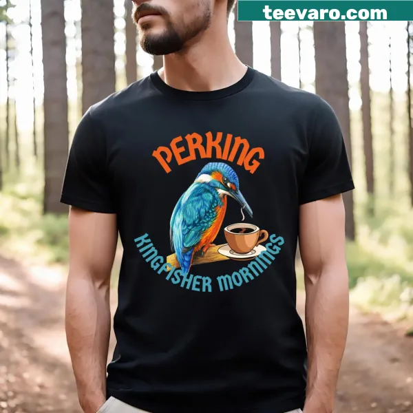 Kingfisher illustration with coffee theme on a casual t-shirt